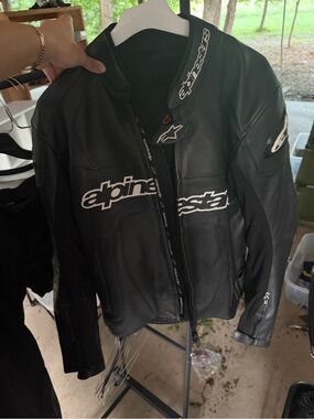 Alpinestars Black Leather Motorcycle Jacket with White Logos